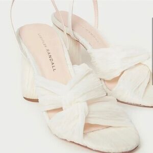 Loeffler Randall Pleated Reed Heel in Pearl White With Block Heel & Ankle Strap